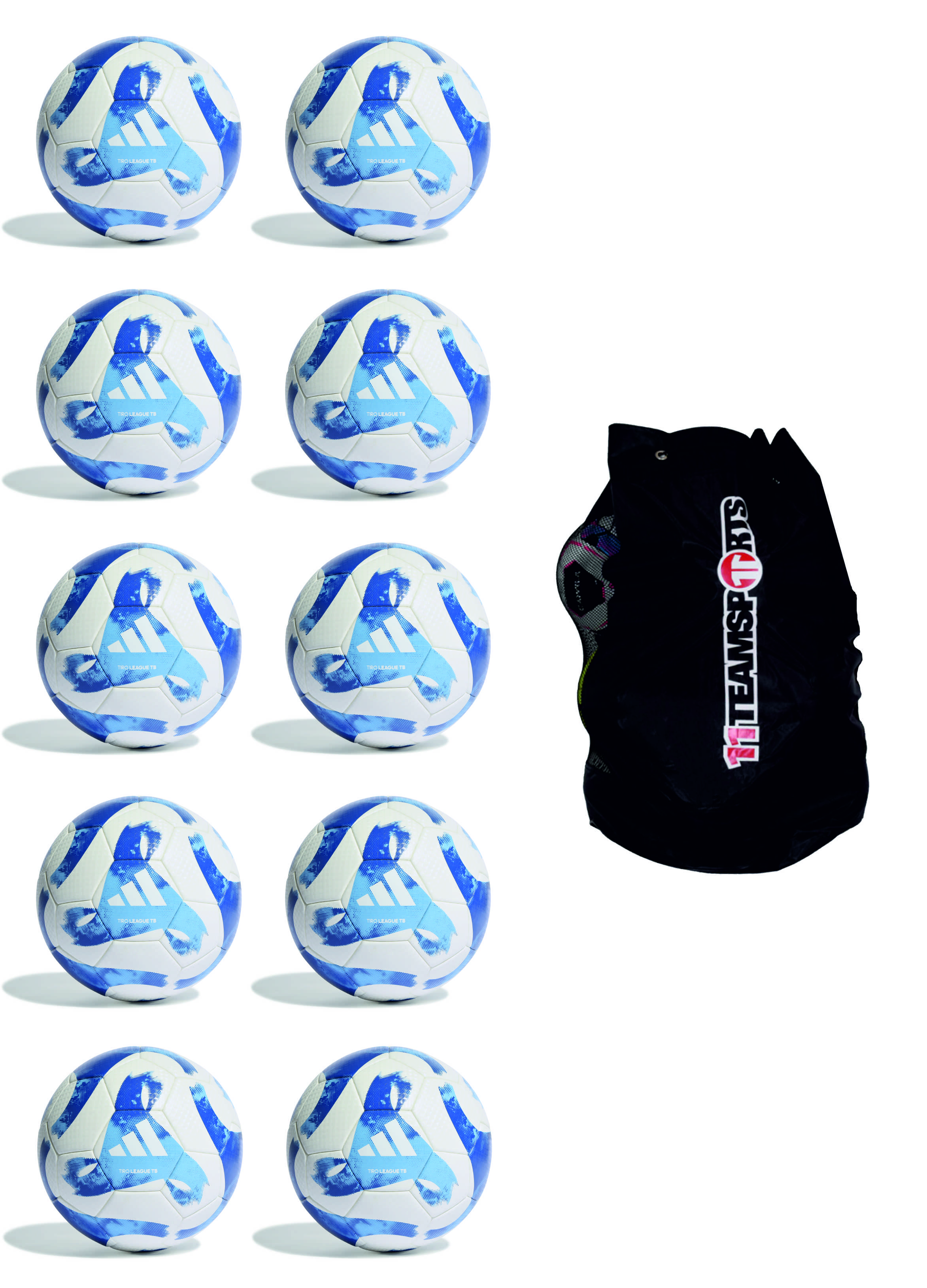 Adidas Fußballpaket Tiro League TB - 10 Trainingsbälle, 1 Ballsack - BLACK/RUNWHT/RED,||