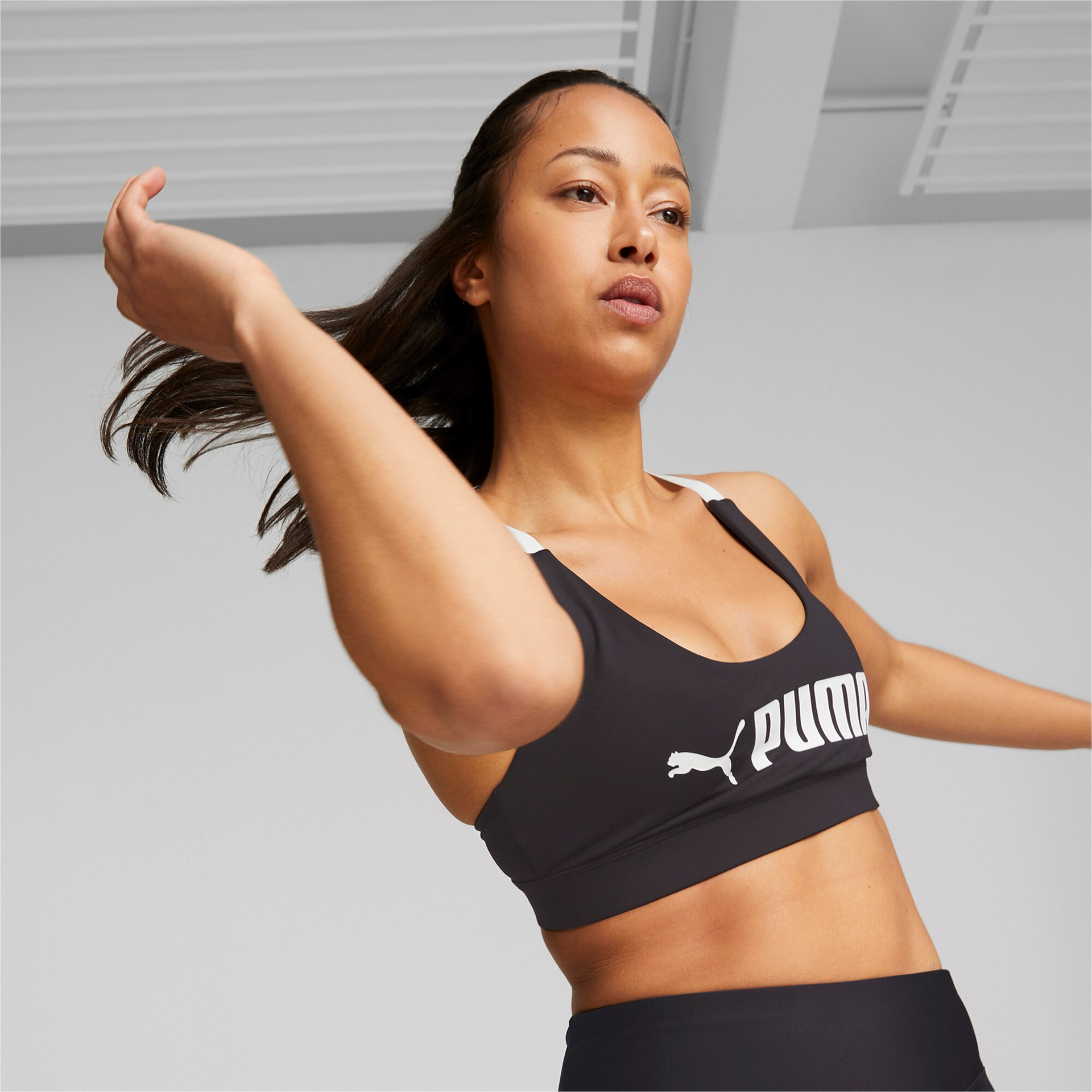 Mid Impact Puma Fit Bra - PUMA BLACK-NRGY RED-PUMA WHITE,||