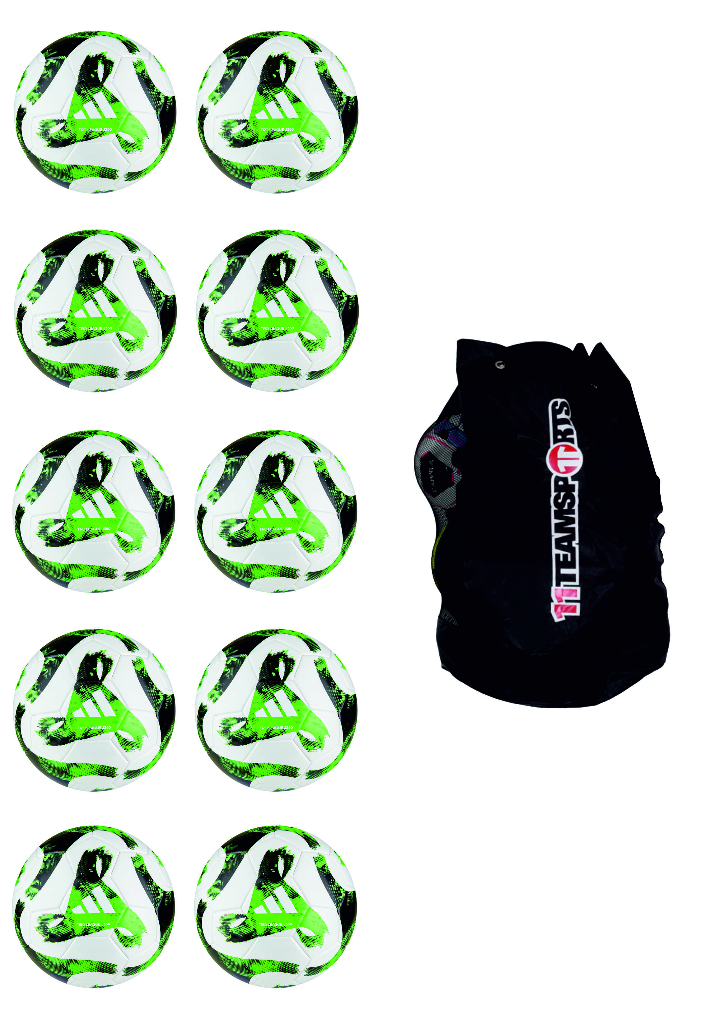Adidas Fußballpaket Tiro League 350 - 10 Trainingsbälle, 1 Ballnetz - BLACK/RUNWHT/RED,||