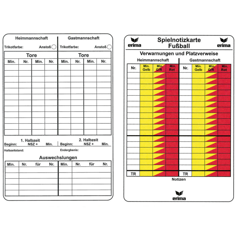 50er Pack erima Spielnotizkarten Fußball - white,||