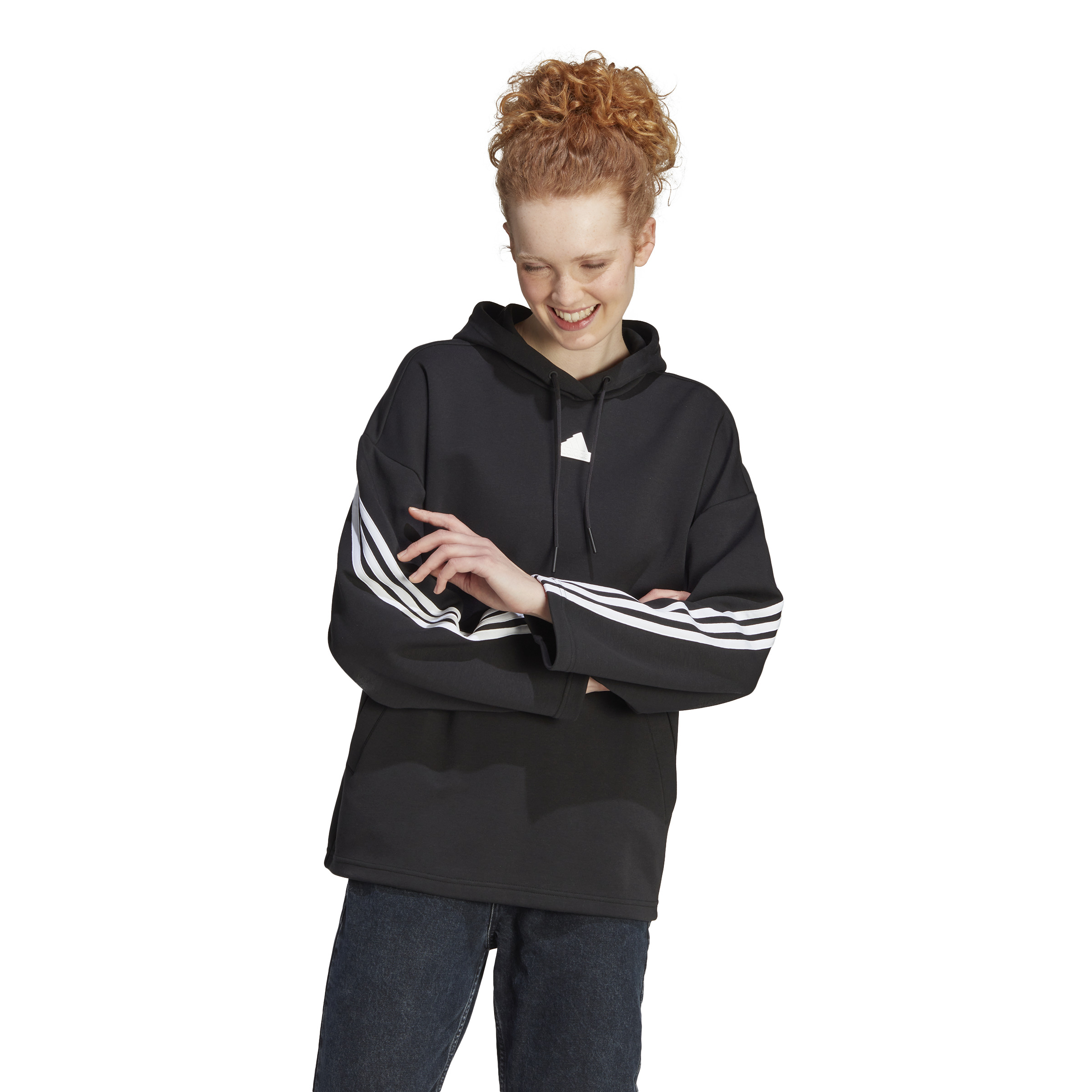 Adidas Future Icons 3-Streifen Hoodie Damen - BLACK/RUNWHT/RED,||