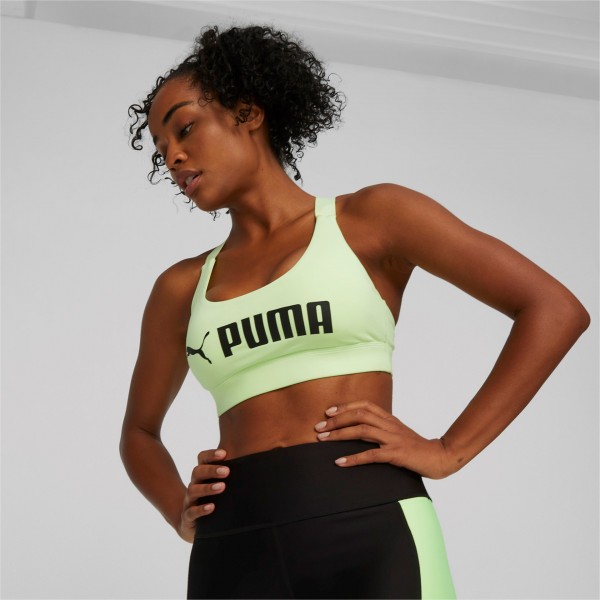 Mid Impact Puma Fit Bra - FOREST NIGHT-PUMA WHITE-PUMA W,||